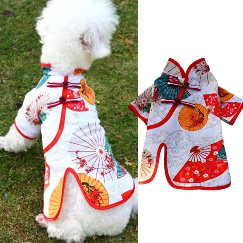 Vestido Adorável para Animais de Estimação, Lavável, com Estampa de Guarda-Chuva e Leque, Fivela de Disco, Saia para Cac