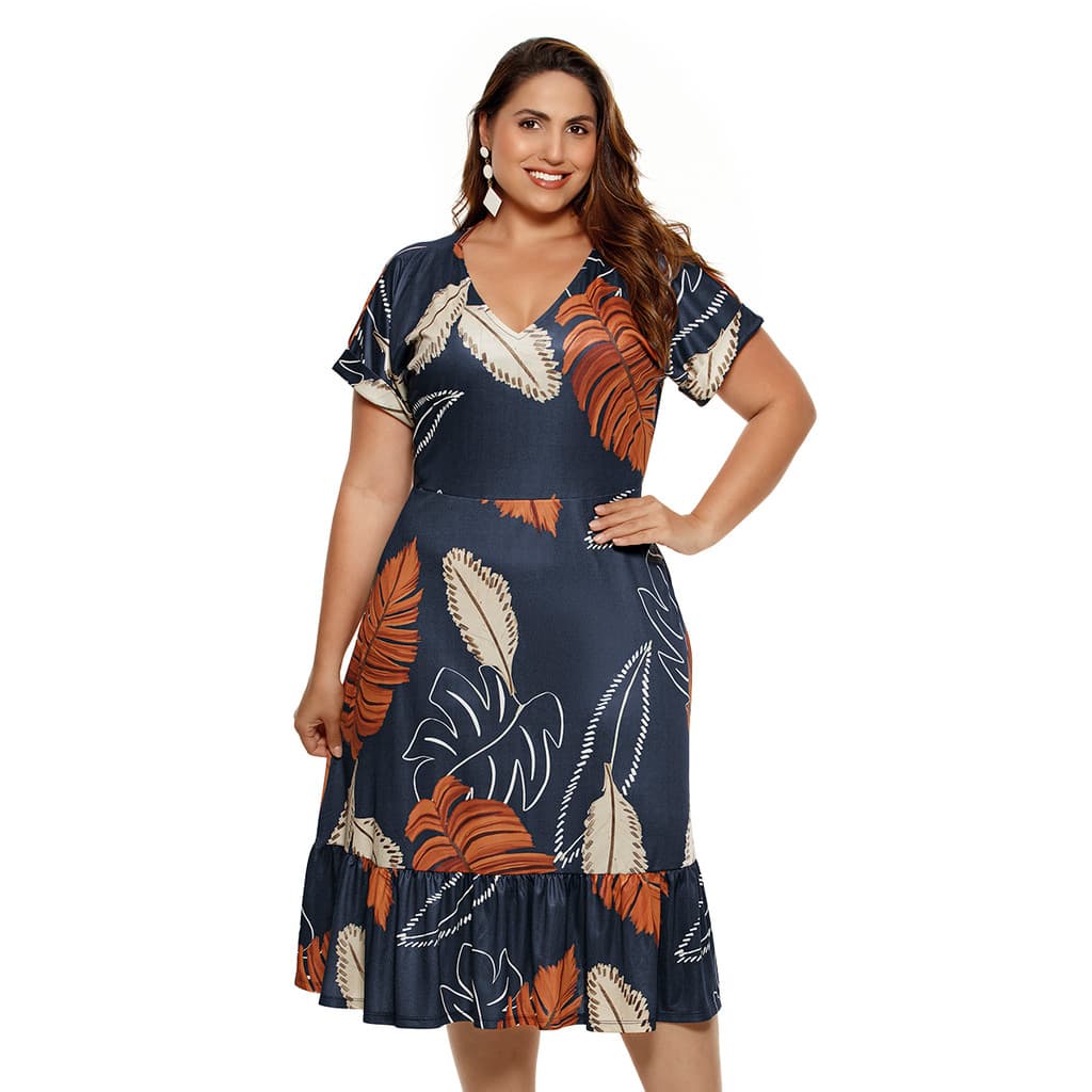 Vestido Midi com Babado na Barra – Moda Plus Size