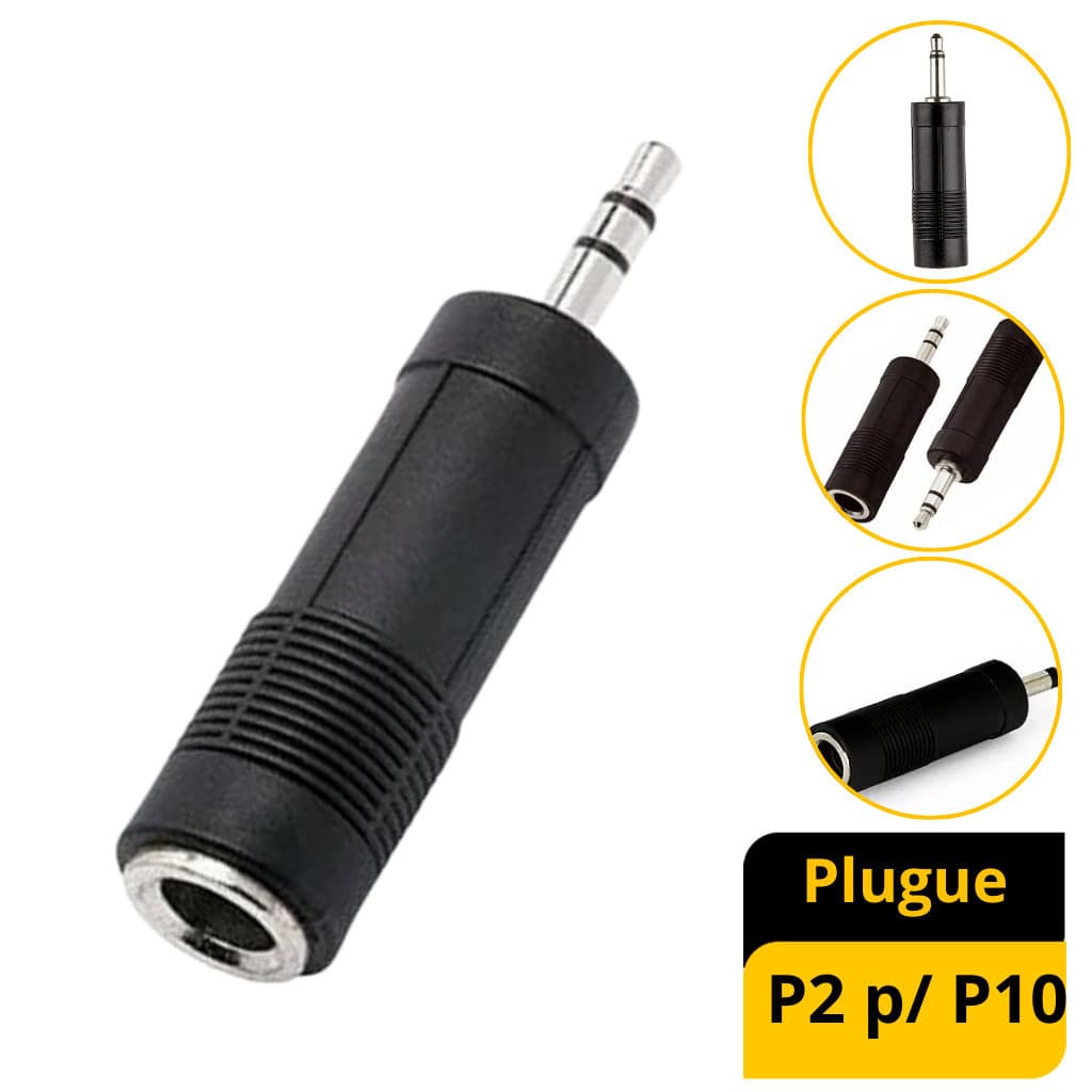 Plug Adaptador P10 Femea P/ P2 Macho Stereo Auxiliar Som