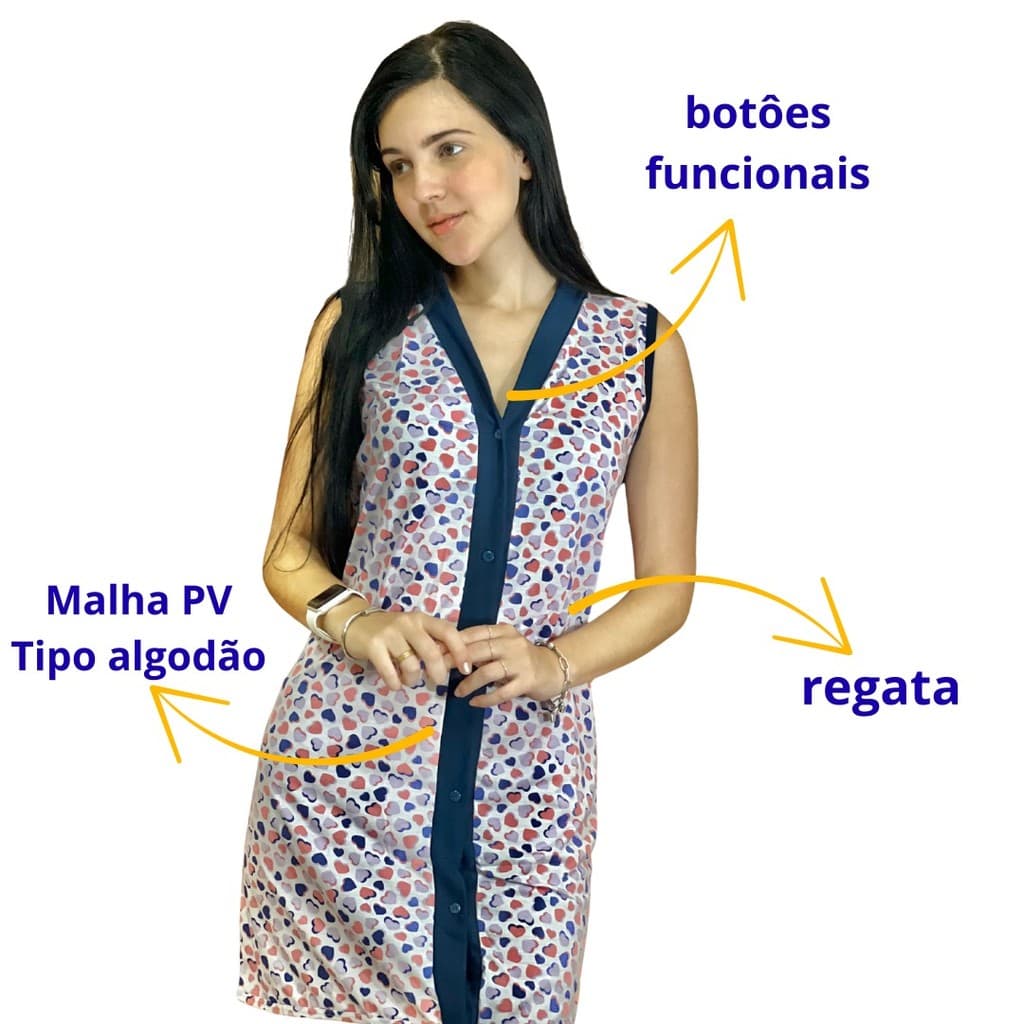KIT 2 camisolas de botão senhora regata verão pós cirurgico