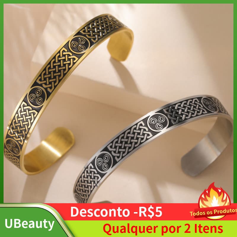 Pulseira Ajustável para Mulheres, Joias de Mitologia Nórdica, Pulseira Feminina com Nó de Bruxa, Pulseira de Aço Inoxidá