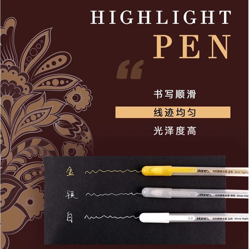 Marley marcador ouro prata branco iluminador pintura caneta quadrinhos pintados à mão caneta esboço desenho especial aqu
