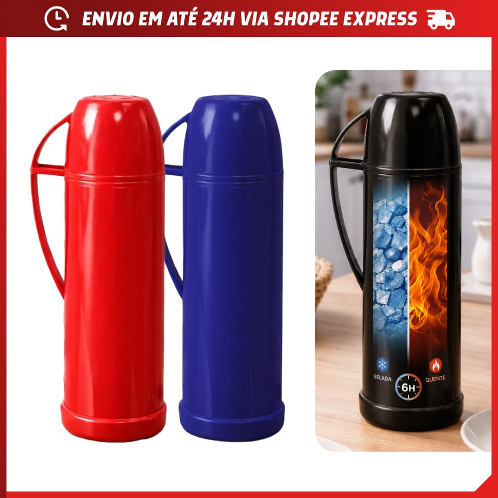 Garrafa Térmica 450 ml Santiago Ampola de Vidro Proteção Dupla Café Chá Bebidas Quentes e Frias
