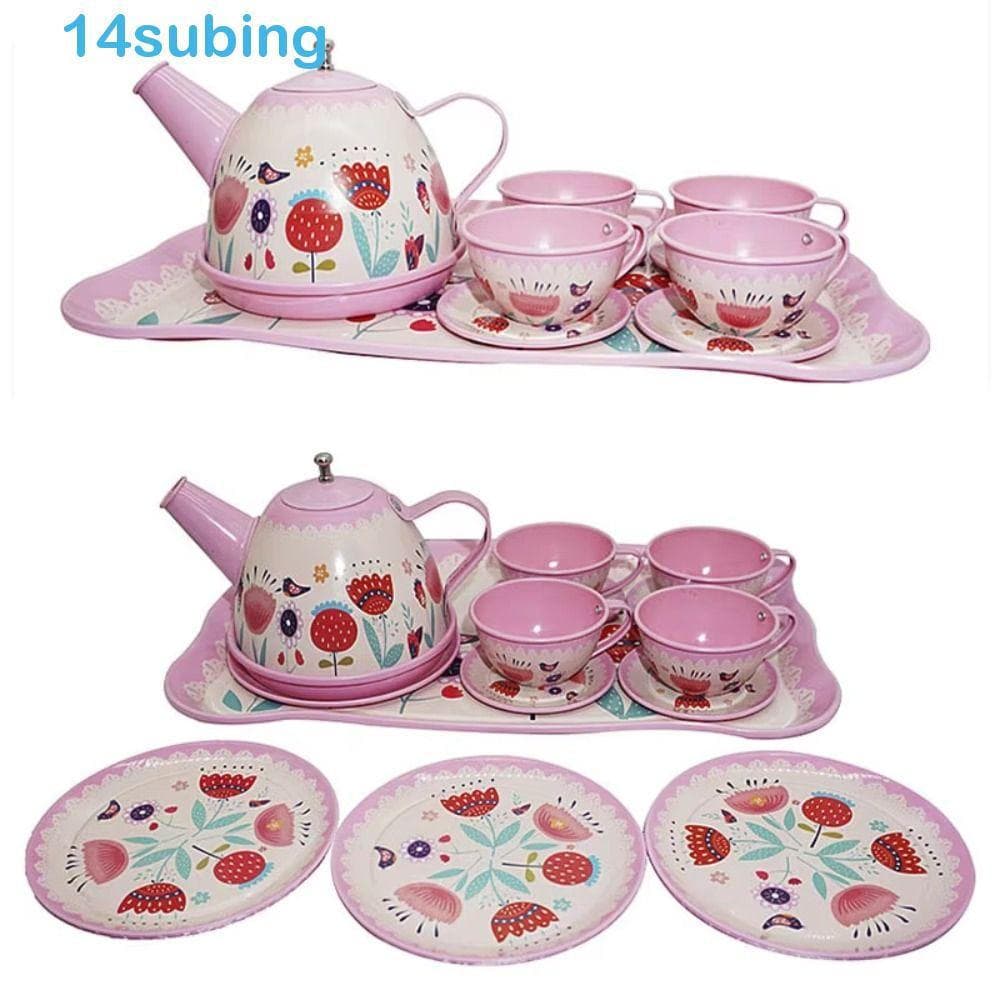 Conjunto de Chá de Simulação SUBING, Utensílios de Mesa, Material Metálico, Bule, Brinquedo de Cozinha, Jogo de Faz de C