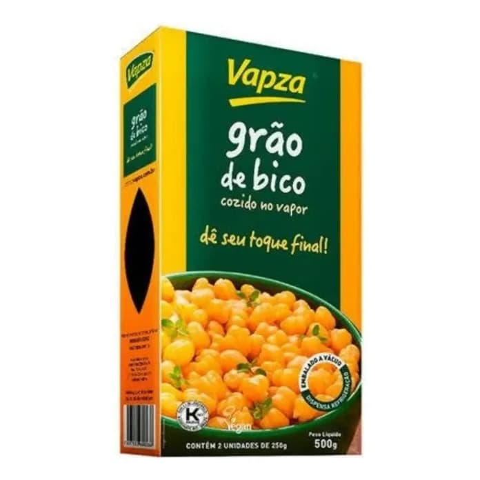Grão De Bico Cozido No Vapor Vapza Caixa 500 Gr - somente esquentar - só uma panela - sem sujeira