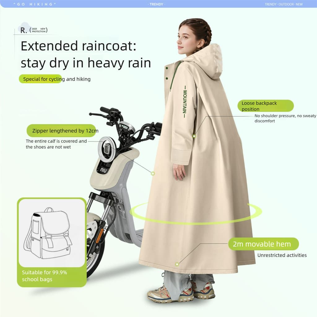 Capa de chuva única de uma peça, caminhada, veículo elétrico dedicado, homens, mulheres, longo, corpo inteiro, à prova d