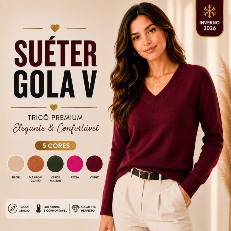 Blusa Feminina Manga Longa Gola V com Conforto e Estilo Sueter Tricô Básico |5067| Oferta