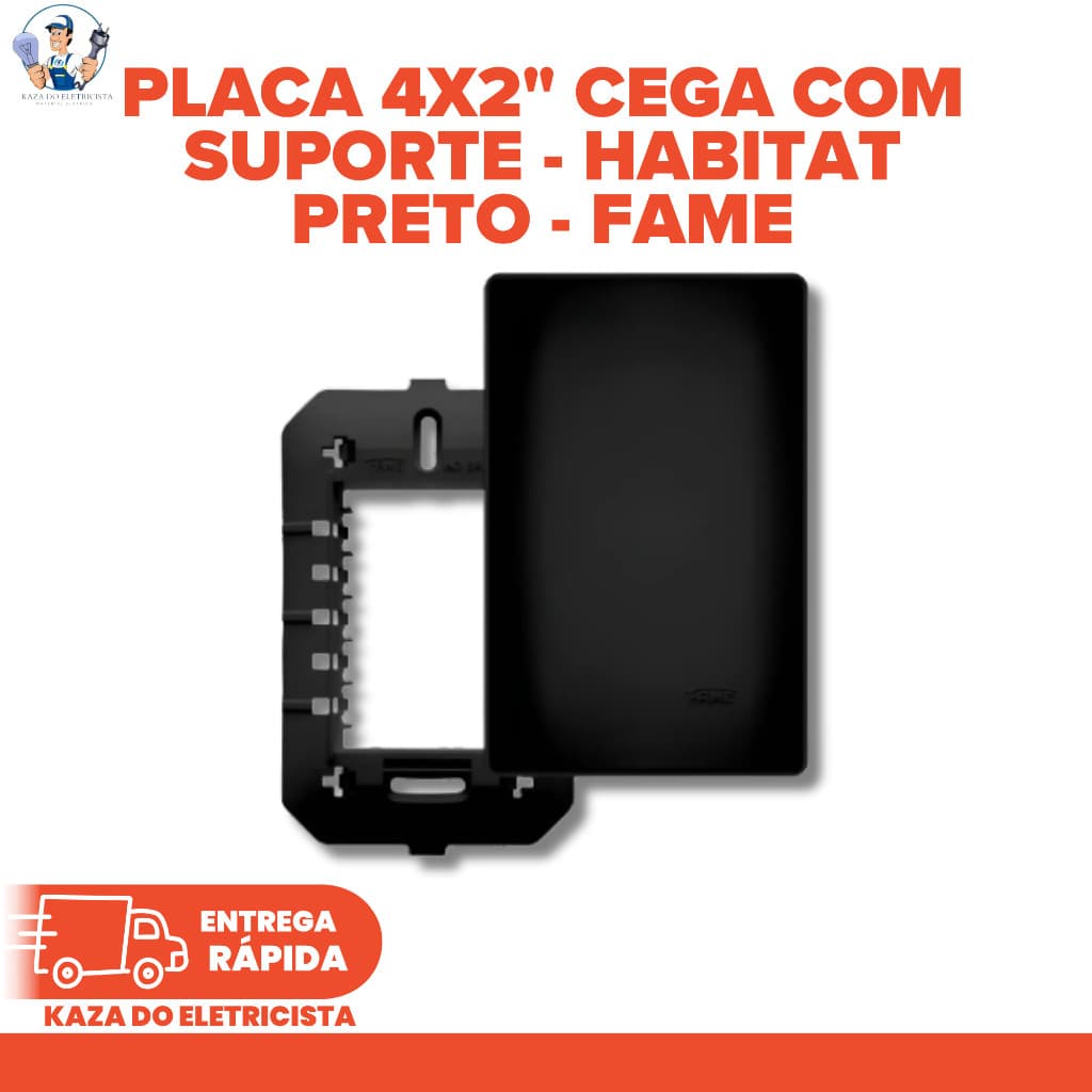 KIT C/3 Placa 4x2 Cega com Suporte Habitat Black FAME