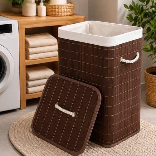 Cesto Organizador Bambu Tampa Alcas 70 Litros Armazenamento Sustentavel