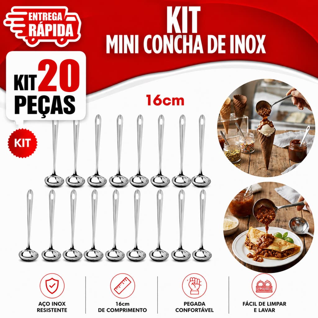 Mini Concha 5/10/15/20 Unidades Pequena para Caldas Cobertura Farofa Molhos Temperos Vinagrete Aço Inox