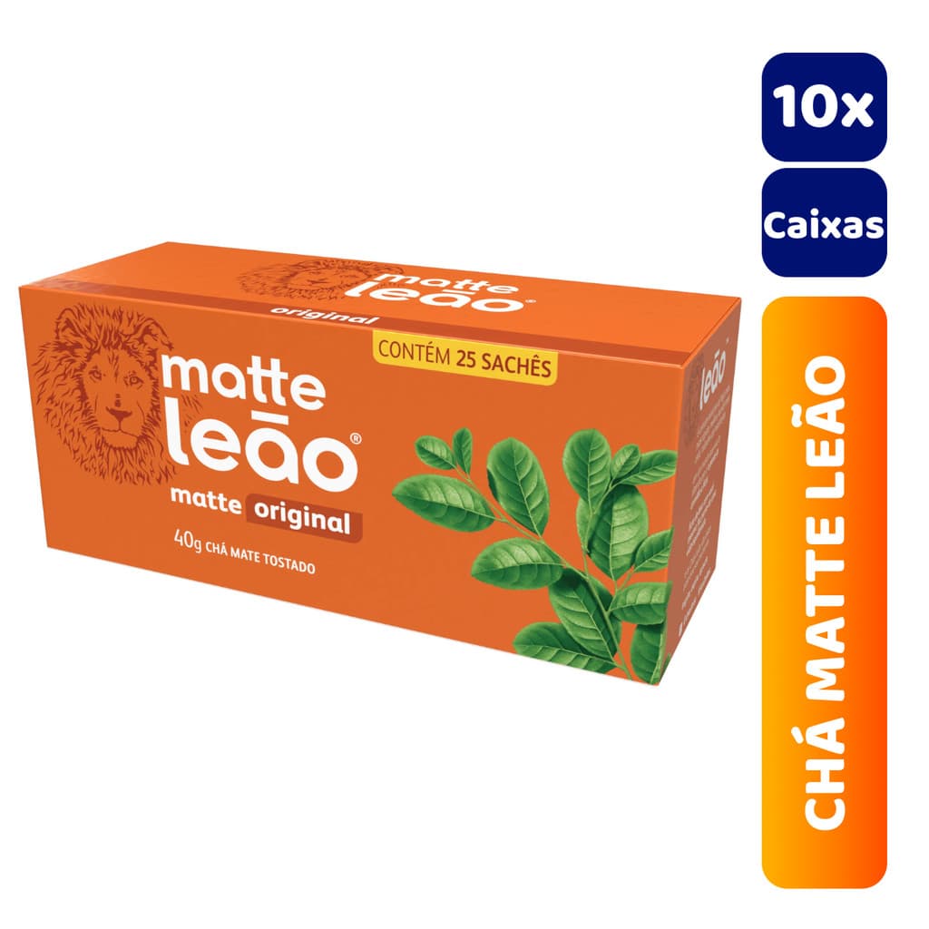 Kit C/10 Caixas de Chá Matte Leão 40g C/25 Saquinhos Sabor Matte Original