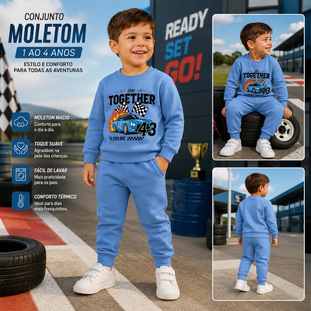 Conjunto Moletom Infantil Menino Inverno Peluciado Carro