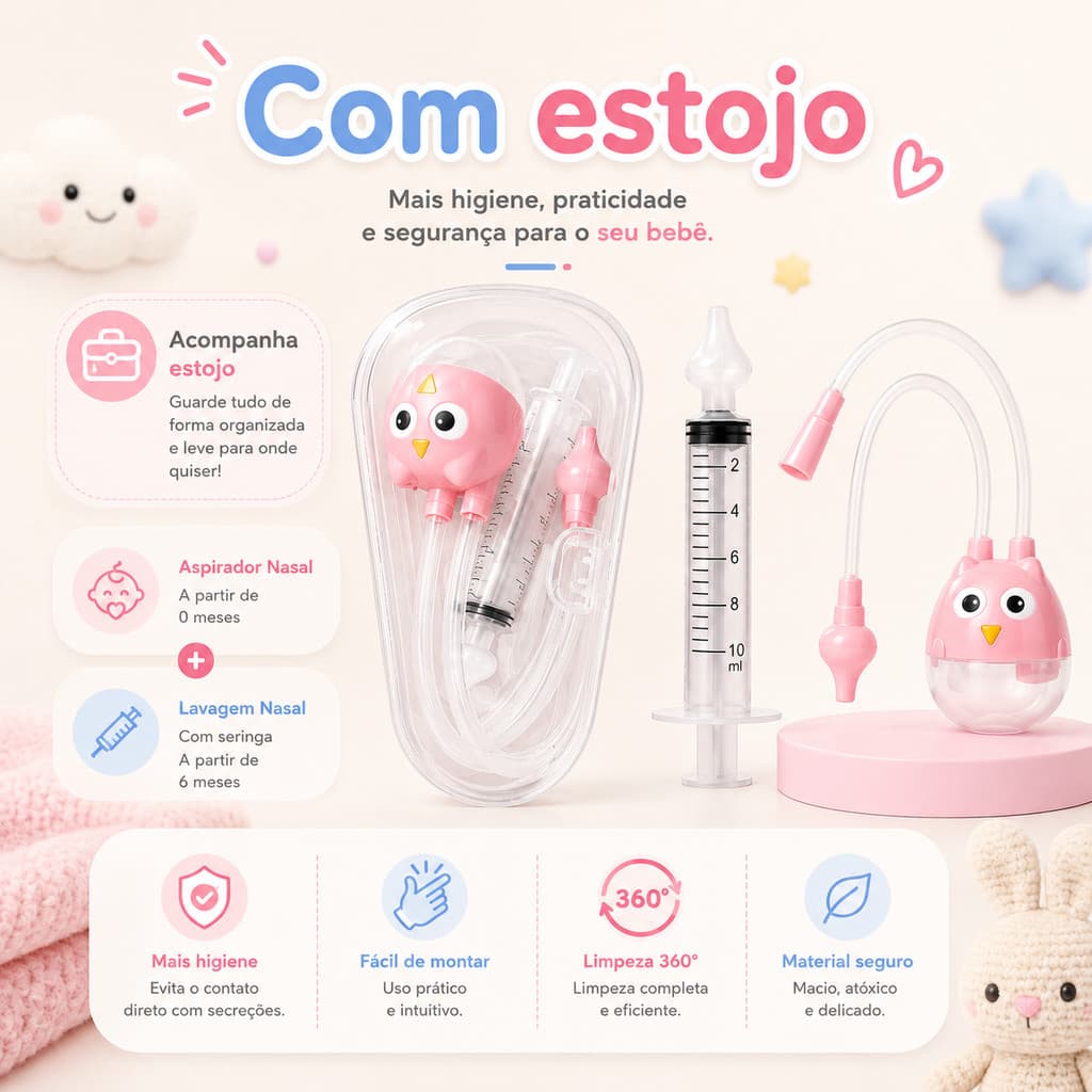Kit Limpeza Nasal Bebe Aspirador e Seringa Higiene Infantil