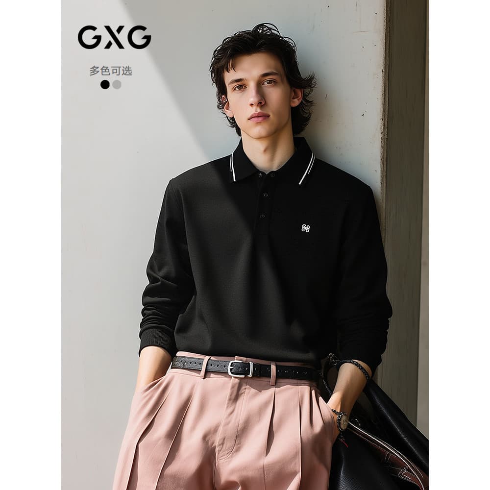 GXG Camiseta masculina de manga comprida de malha multicolorida lapela manga comprida gola polo jogo interno 2025 outono