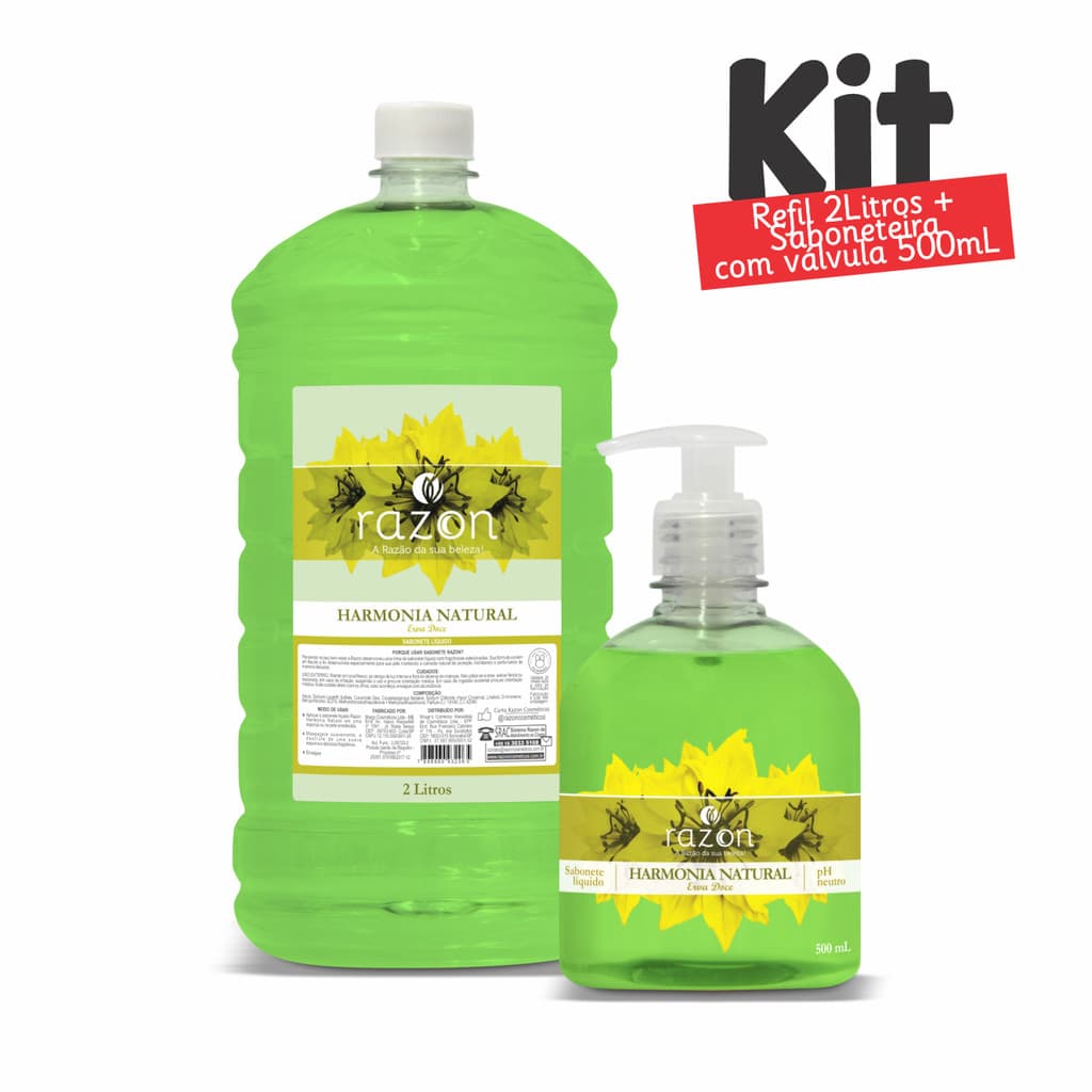 Kit 1 Sabonete Liquido 2L Refil + 1 Sabonete 500ml Harmonia Natural (Erva Doce) - Razon Cosmeticos