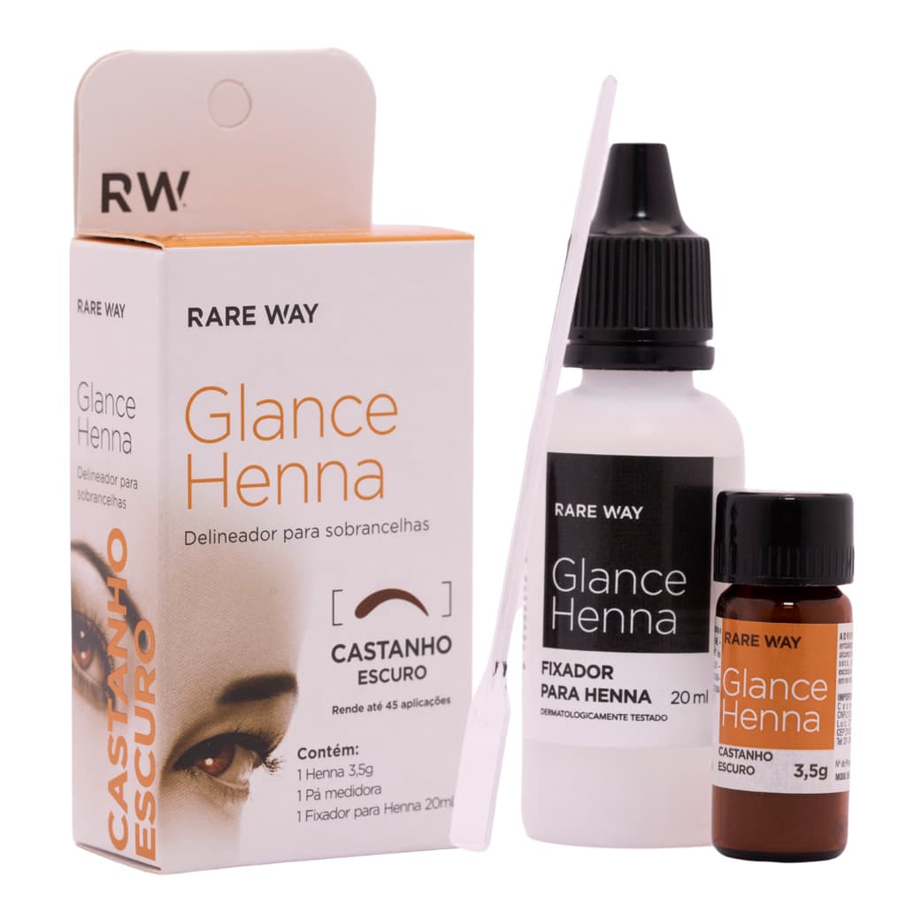Henna Para Sobrancelha Glance 3,5g Castanho Escuro Fixador 20ml E Pá Medidora Design Profisisonal