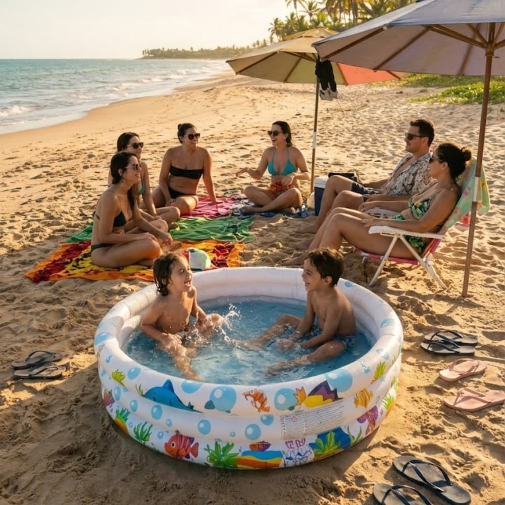 Piscina Infantil Inflável 3 Anéis Estampa Fundo do Mar Redonda Premium  Quintal, Jardim, Varanda