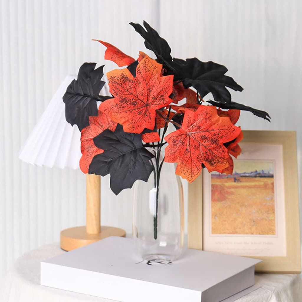 Halloween Temático Folha Decoração Peça Central Artificial Realista Buquê De Bordo Preto Para Casa Plantas De Seda Falsa Escritório Ta