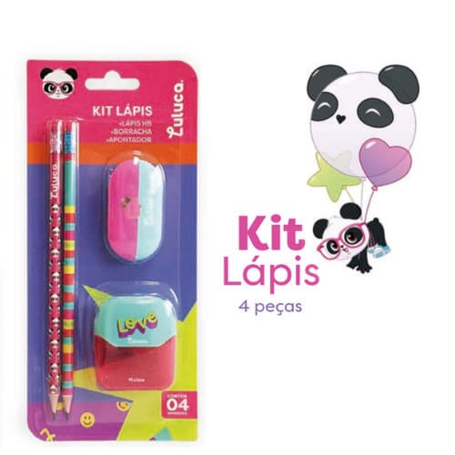 Kit Luluca Com 2 Lápis HB Borracha e Apontador Material Escolar
