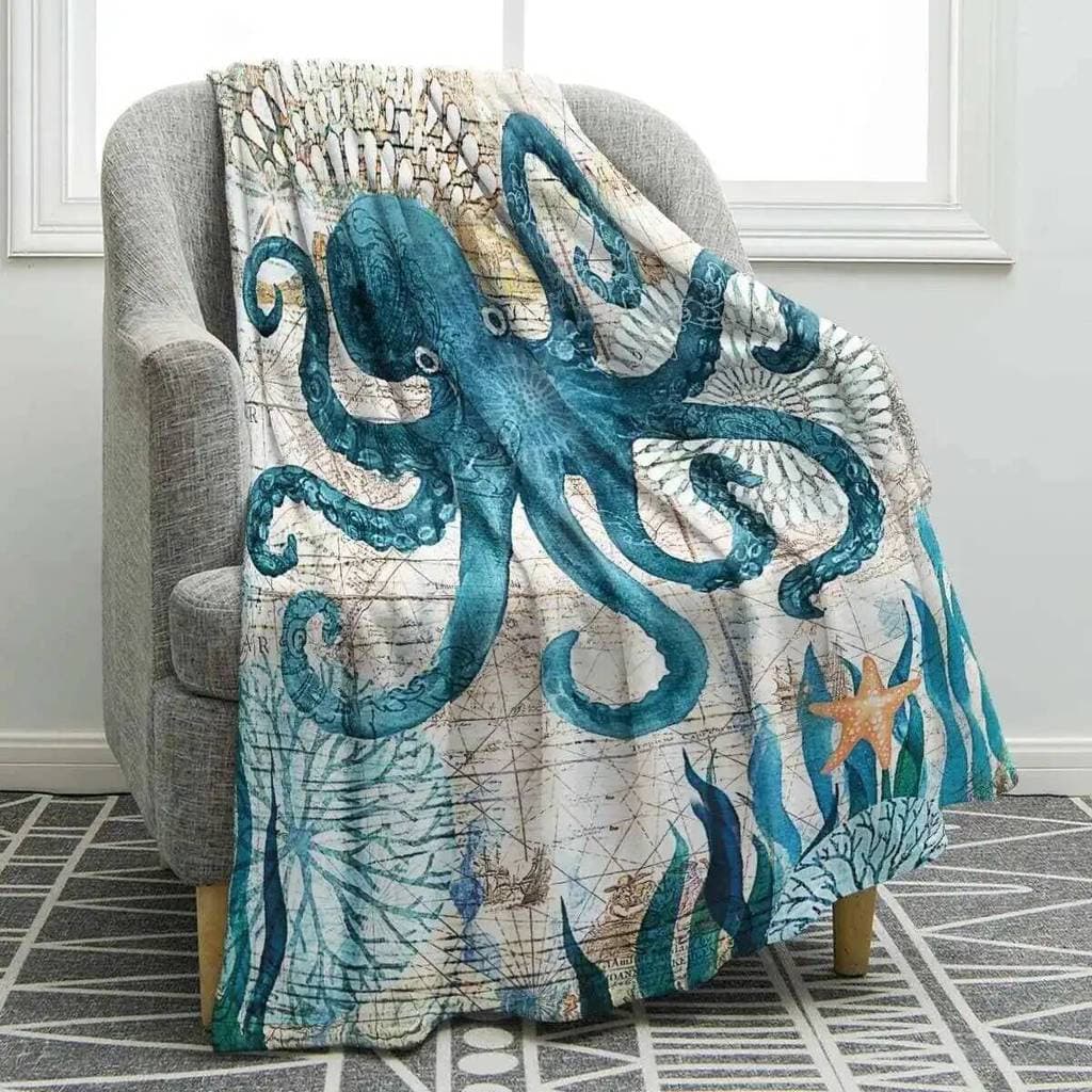 Cobertor Personalizado com Padrão de Ondas Azuis, Leve e Confortável. Macio e Quente para Crianças e Adolescentes como P