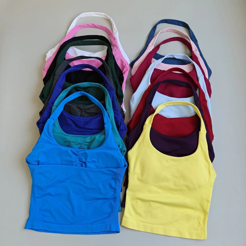 Sem Costura Halterneck Bonito Volta Push-up À Prova De Choque Sutiã Esportivo De Secagem Rápida Respirável Magro Roupas