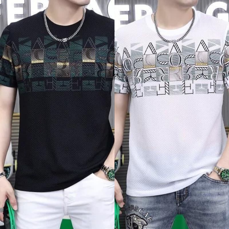 Camiseta masculina de manga curta de seda gelo estilo fino verão esportes tamanho grande estiramento camisa de fundo res
