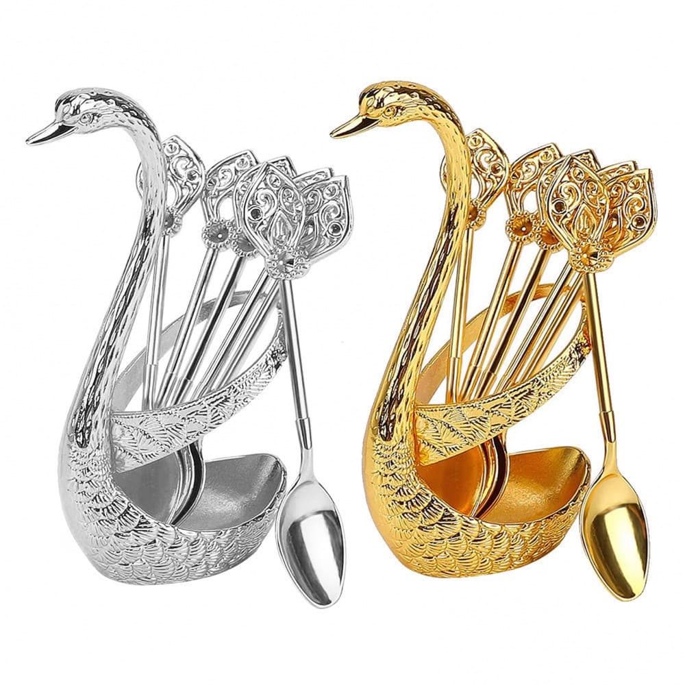 Conjunto de Colheres de Café em Forma de Cisne, Conjunto de Louça Criativa Dourada, 6PCS, Colheres de Sobremesa Delicada