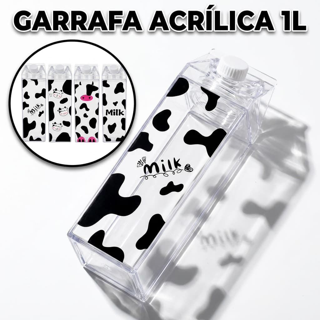 Garrafa Acrílica Transparente Portátil Caixa de Leite Milk Decorativa  Geladeira Academia Escola