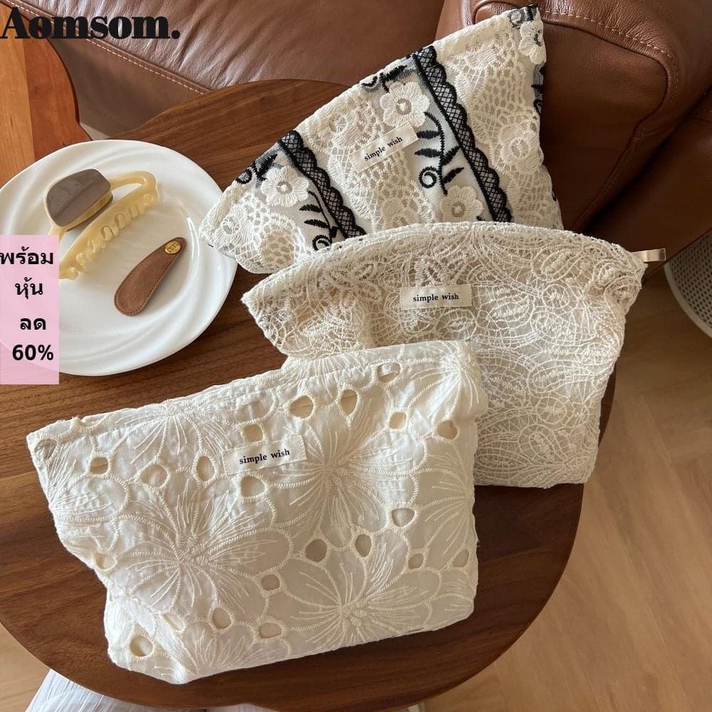 Bolsa De Maquiagem AOMSOM , Elegante Estilo Boho Para Pincel De Higiene Pessoal Viagem De Renda Bordada Floral Literária