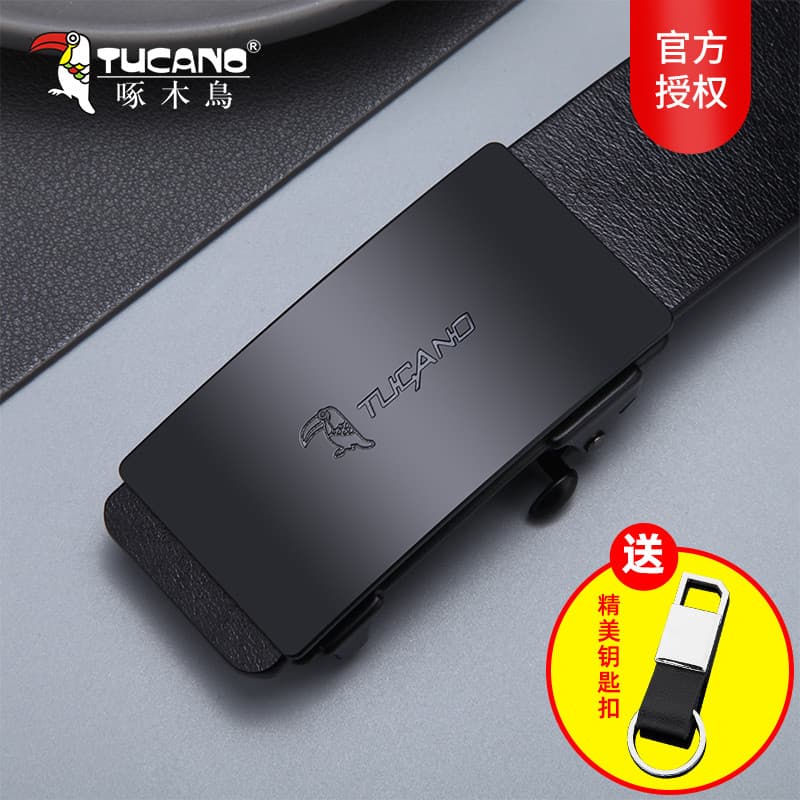 Woodpecker cinto masculino de couro genuíno fivela automática cinto elegante All-Match juventude calças de uso interno c