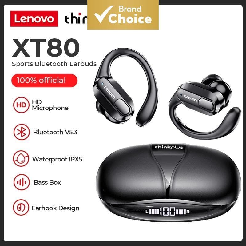 Lenovo XT80 Fones De Ouvido Sem Fio Bluetooth Com Controle Botão Microfone Redução Ruído Ganchos Esportes À Prova Dwater