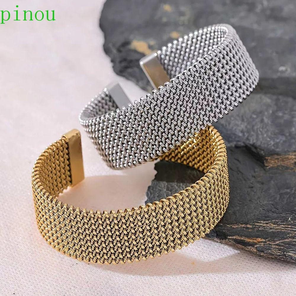 Pulseira PINOU Weave Cuff , Vintage Banhada A Ouro/Prata , À Prova D'água