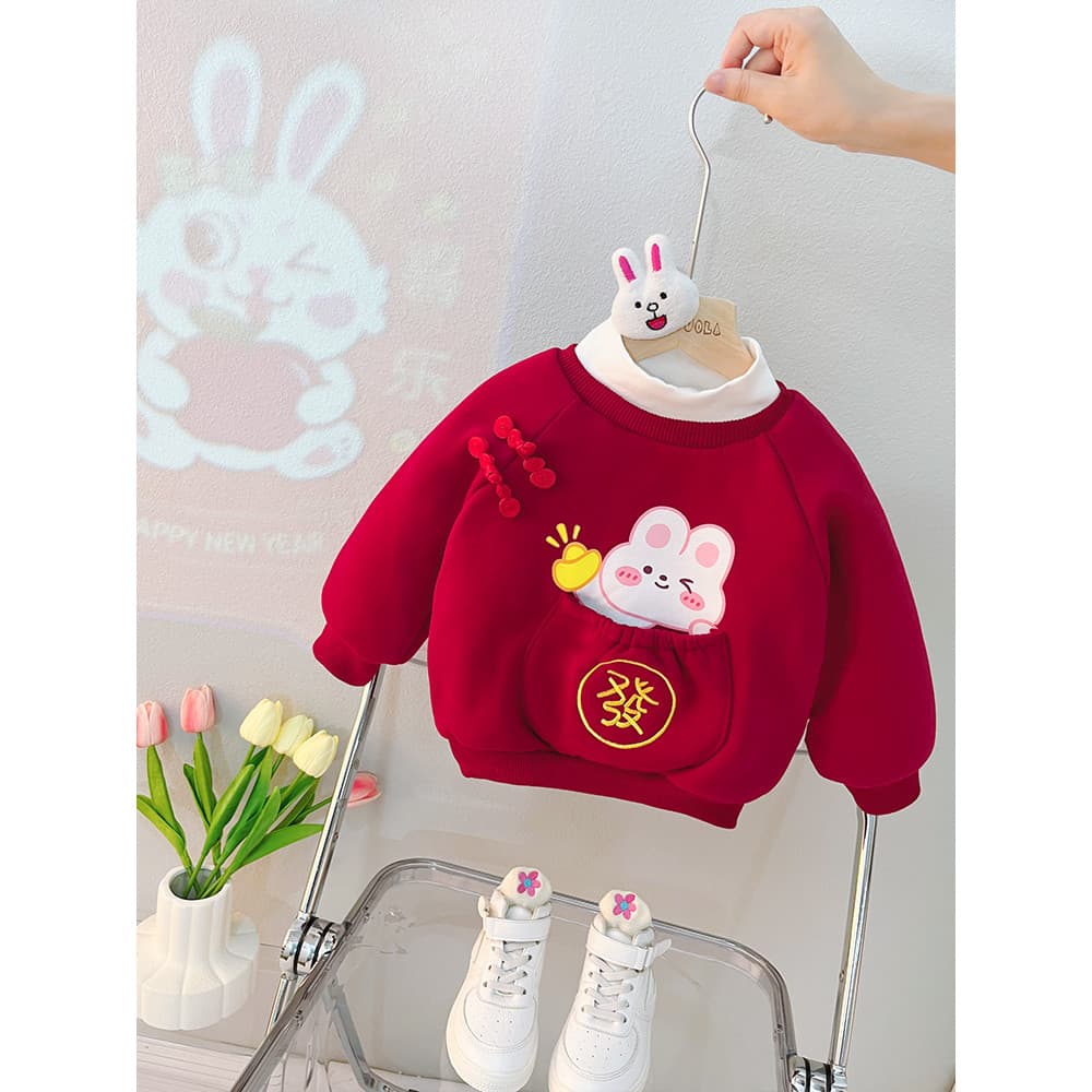 Feminino bebê forro de lã moletom outono inverno 2 crianças roupas de ano novo bebê ano novo vermelho topo 1 ano de idad