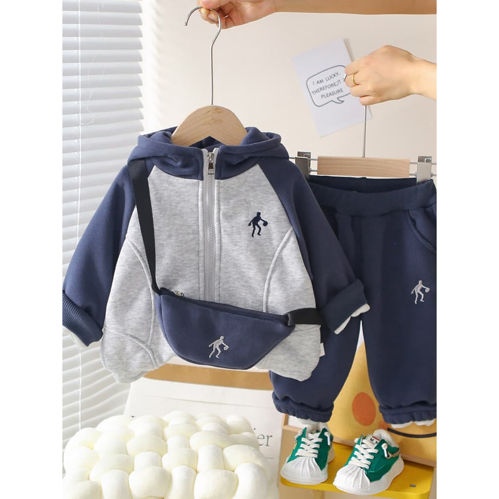 Meninos inverno forro de lã espessamento terno bebê outono inverno roupas esportivas moletom de duas peças terno do bebê