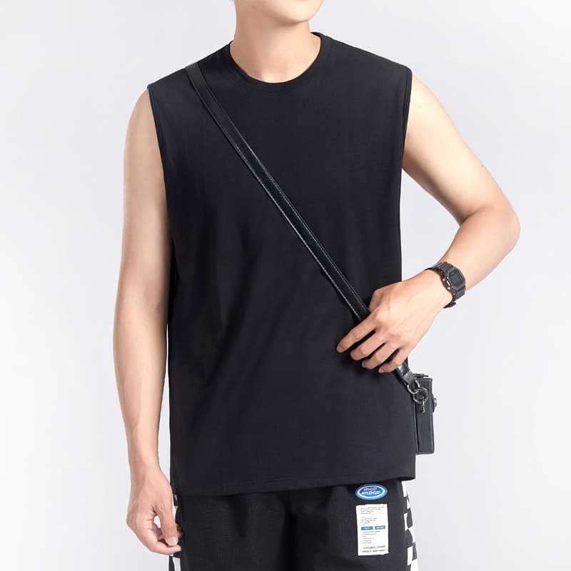 2026 roupa exterior masculina estilo americano pesado ombro largo colete esportes sem mangas camiseta em torno do pescoç