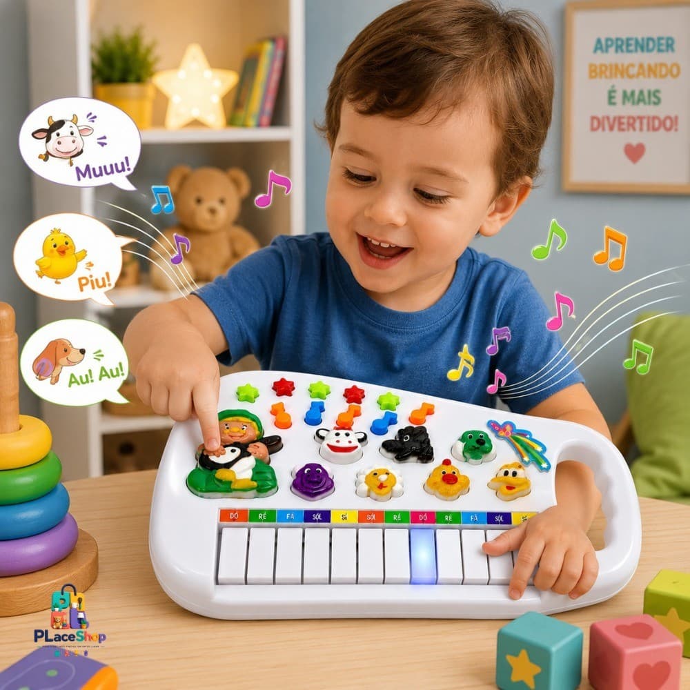 Piano Infantil Fazendinha Musical com Sons de Animais Teclado Educativo para Crianças