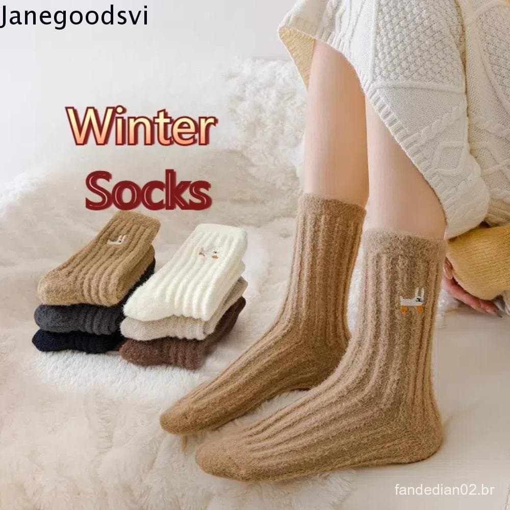 JANEGOODSVI Meias Femininas De Inverno , De Veludo Com Bordado De Meia Panturrilha Internas Listras Verticais