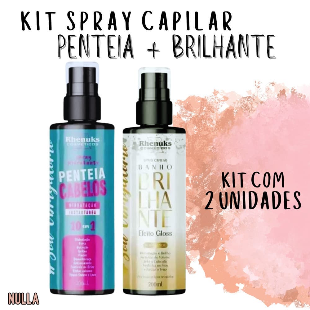 KIT Spray BANHO BRILHANTE EFEITO GLOSS + PENTEIA CABELO HIDRATANTE E CONTROLE DE FRIZZ Rhenuks 200ml