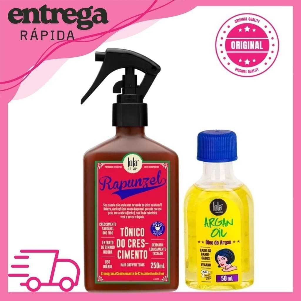 Kit Crescimento e Brilho – Tônico Rapunzel 250ml + Óleo de Argan Oil 50ml Lola Cosmetics