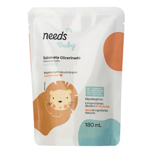 Sabonete Líquido Needs Baby Glicerinado Algodão Refil 180ml