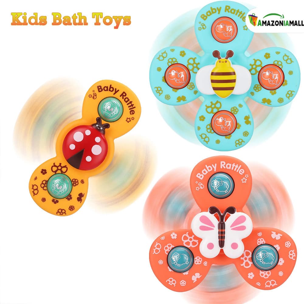 Kit 3 Brinquedos Sensoriais Ventosa Bebê - Gira Spinner Estimulação Multissensorial