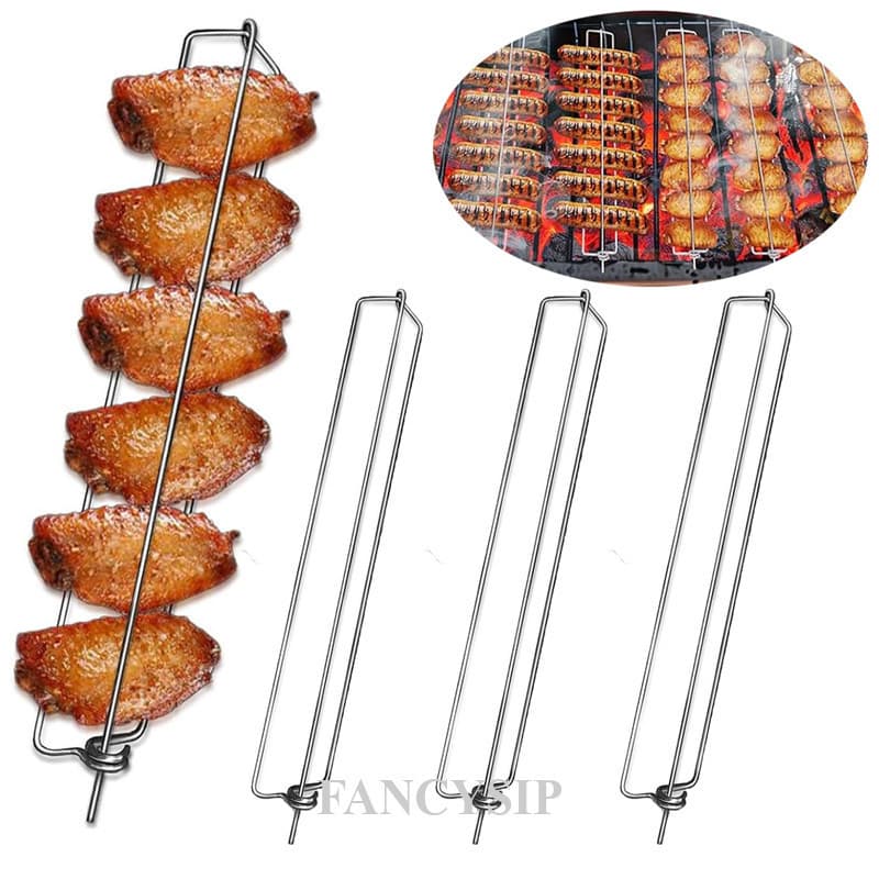 4 Pçs Trilhos De Asa Grill Asas De Frango Rack Apartamentos Kabob Espetos Para Churrasco Rotisserie Cesta Acessórios