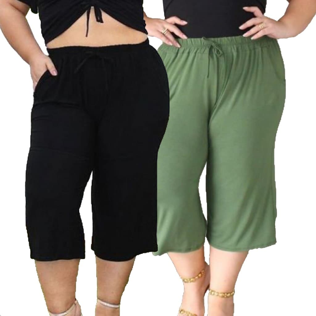 Kit Com 2 Calça Plus Size Pantacur Feminina Malha Viscolycra