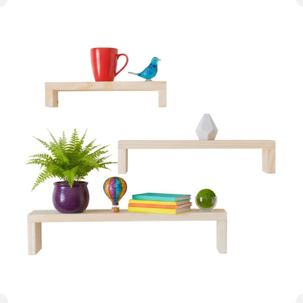 Conjunto Prateleiras Pinus 3 Peças Parede Decorativa Nichos Organização Ambientes Sala Quarto