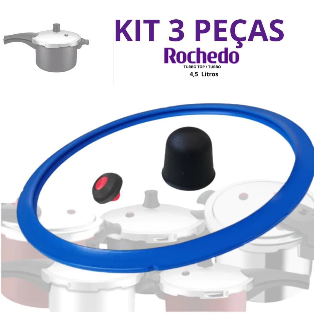 Kit 3Peças Rochedo Turbo Reparo Borracha + Pino + Válvula 4.5 L Panela Pressao Top