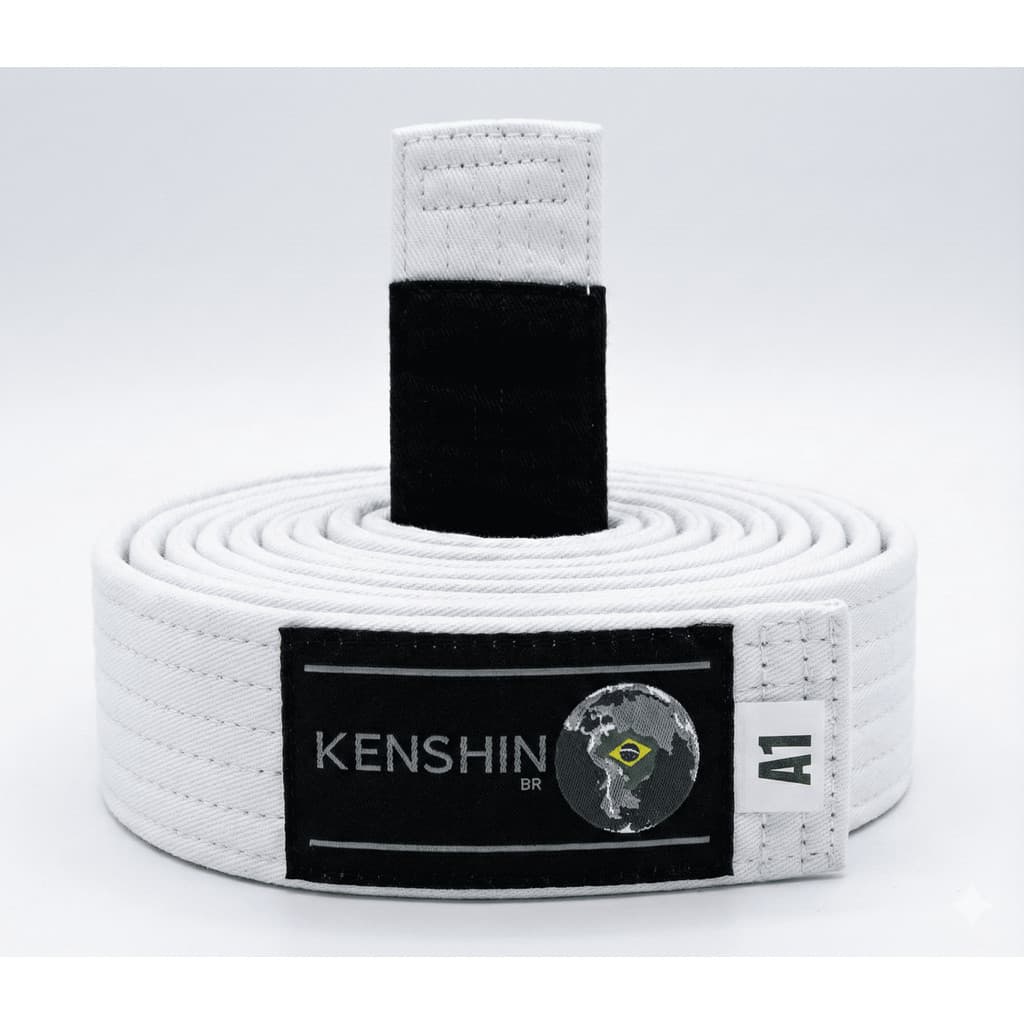 Faixa Kenshin Jiu-Jitsu Tradicional com Ponta Preta – Modelo Premium