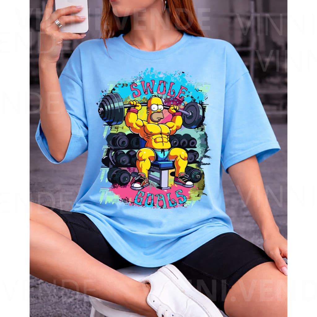 Camiseta Homer Gym Swole Goals Azul Premium Minimalista Algodão Conforto Luxo Casual Top