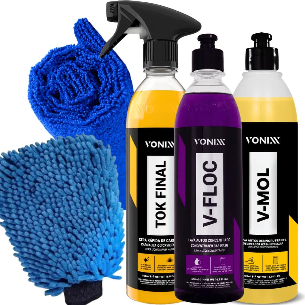 Kit Lavagem Automotiva Vonixx V-mol V-floc Tok Final Luva