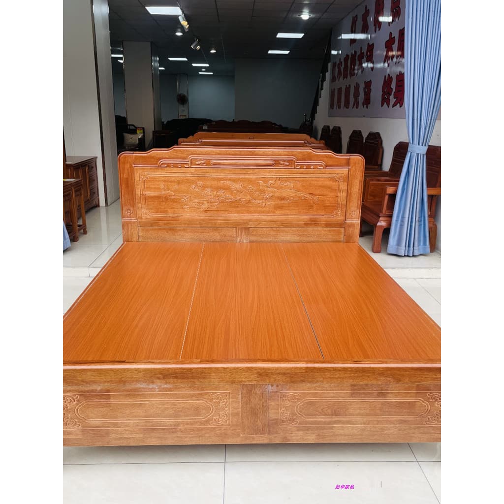 Cama de madeira maciça de jacarandá dourado Anúncio de pardal dourado Estrutura de espiga feliz Arroz duplo esculpido cl