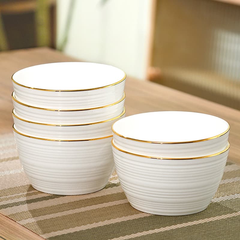 Phnom Penh Bone China Osso de alto valor China 2026 Tigela de arroz com rosca doméstica Tigela de macarrão Salada de fru